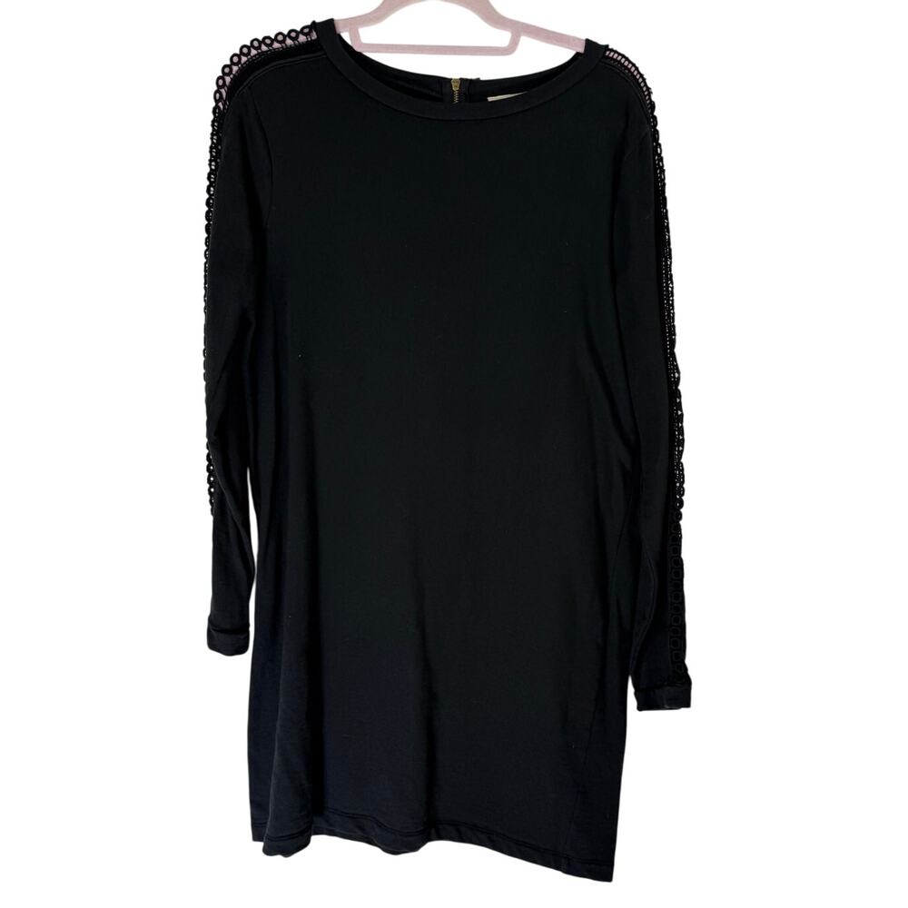 Loft Black Long Sleeve A-line Knit Cotton‎ Eyelet To Knee Casual Dress Size L